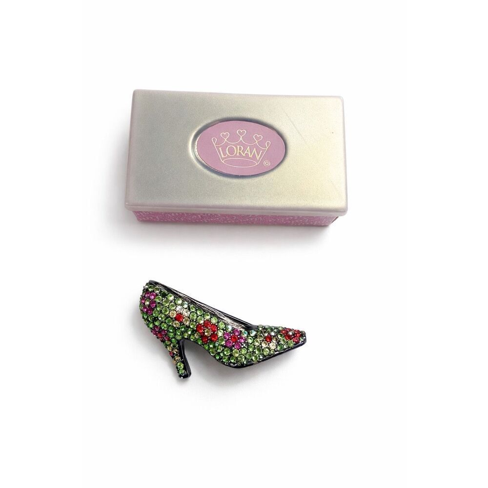 Loran Vintage Multicolor Crystal Rhinestone High Heel Brooch Pin Signed